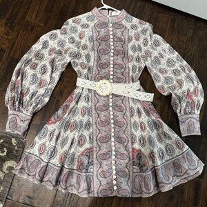 Zimmermann Pink and Gray Ruffled A-Line Dress